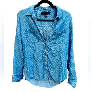 Tinsel Denim Couture Blue Polka‎ Dot Chambray Button Down Shirt Womens Small
